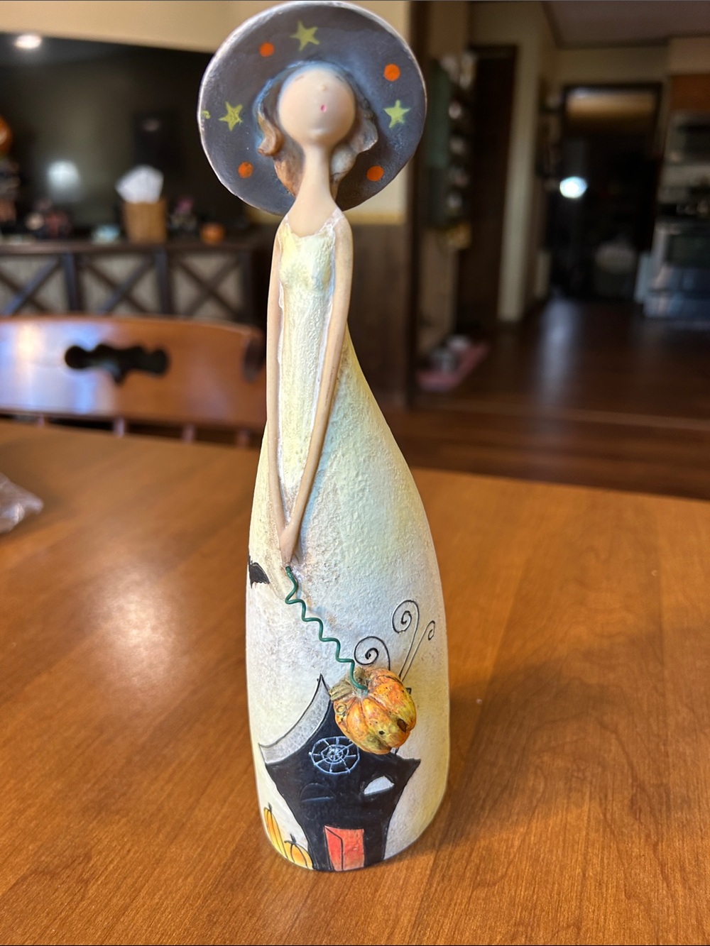 Handcrafted Halloween Witch Figurine - Cream and Gray Home Art